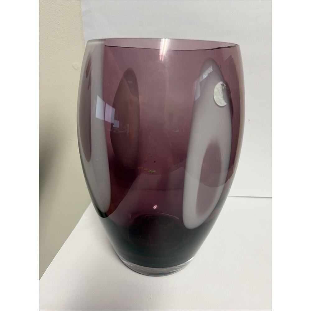 Blown Crystal Glass Amethyst Purple White Vase 10.5 x 6 x 4.25" Made In Poland - Picture 6 of 7